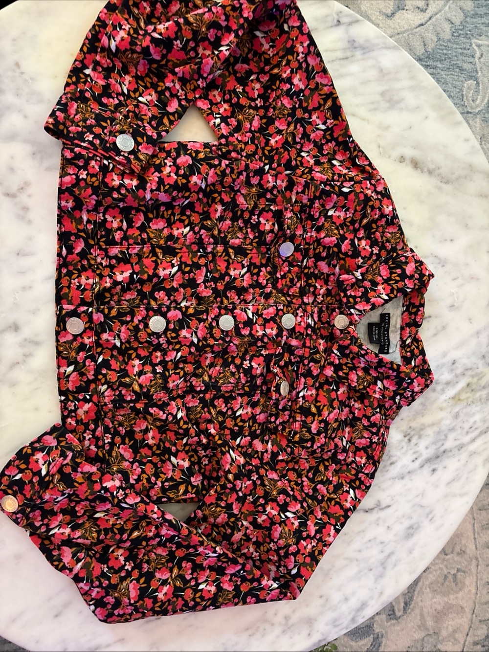 Social Standards Girls' Floral Pink & Black Jean Jacket size L 10/12